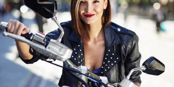Biker girl leather jacket motorcycle (1)